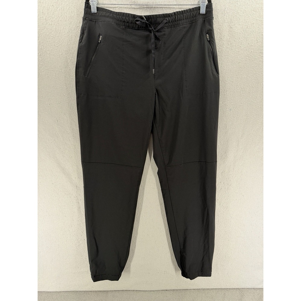 Eddie Bauer Jogger Pants Womens L Black Outdoor Travel Stretch Zip Pockets
